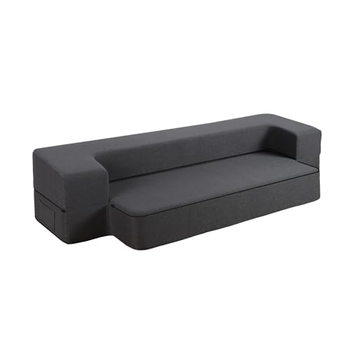 HonTop 8 Inch Folding Sofa Bed Couch Queen Memory Foam Convertible Futon Sleeper Chair Foam Bed for Bedroom Living Room Guest. Dark Grey Queen