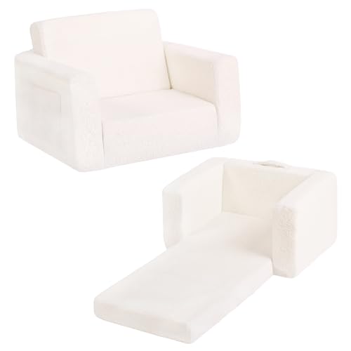 Tiita Kids Sofa. 2-in-1 Kids Sofa Chair. Convertible Children Couch to Lounger. Flip Out Kids Sofa Chair. Toddler Armrest Chair Bed. Folding Kids Play Sofa for Girl or Boy (Beige)