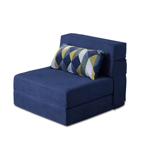 Nigoone Convertible Sleeper Chair Bed with Pillow Memory Foam Fold Sofa Bed Couch Futon Lazy for Living Room/Home Office/Guest Beds/Apartment/Upstairs Loft.Single Size.Dark Blue