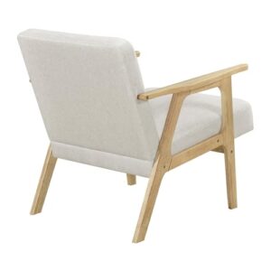 Lexicon Mid Century Modern Accent Chair. Upholstered Lounge Armchair. Single Sofa Seat. Natural Finish Solid Wood Framed Comfy Side Chairs for Living Room/Bedroom/Office/Waiting Area. Beige