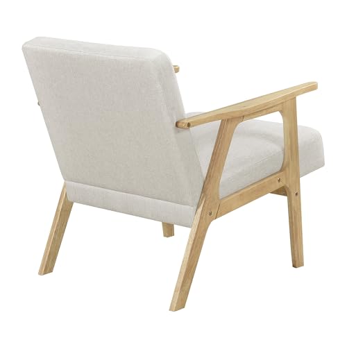 Lexicon Mid Century Modern Accent Chair. Upholstered Lounge Armchair. Single Sofa Seat. Natural Finish Solid Wood Framed Comfy Side Chairs for Living Room/Bedroom/Office/Waiting Area. Beige