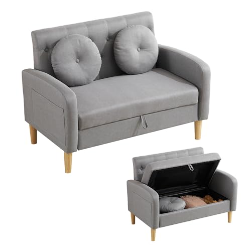 OSJ Sofa with Storage for 2 People. Width 41.3 inches (105 cm). Elbow Included. Cushioned. Compact. Low Sofa. Can Be Passed Through Vacuum Cleaners. Easy Assembly. Loveseat Sofa. 2-Seater Sofa. Gray