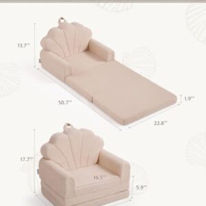 Blissful Diary Kids Couch. 2-in-1 Soft Toddler Couch Fold Out. Toddler Chair Comfy. Convertible Sofa to Lounger. Kids Furniture for Playroom. Gift for Birthday. Children's Day. Beige Shell