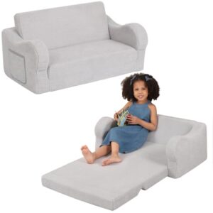 BestRoyal Extra Wide Toddler Chair. 2-in-1 Toddler Couch Fold Out. Convertible Sherpa Sofa to Lounger for Boys & Girls. Grey
