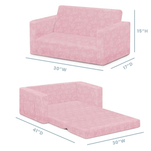 Delta Children Serta Perfect Sleeper Extra Wide Convertible Sofa to Lounger. Comfy 2-in-1 Flip Open Couch/Sleeper for Kids. Pink