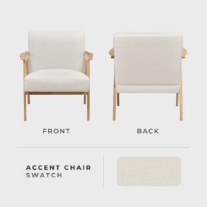 Lexicon Mid Century Modern Accent Chair. Upholstered Lounge Armchair. Single Sofa Seat. Natural Finish Solid Wood Framed Comfy Side Chairs for Living Room/Bedroom/Office/Waiting Area. Beige
