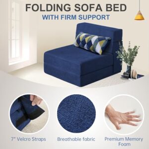 Nigoone Convertible Sleeper Chair Bed with Pillow Memory Foam Fold Sofa Bed Couch Futon Lazy for Living Room/Home Office/Guest Beds/Apartment/Upstairs Loft.Single Size.Dark Blue