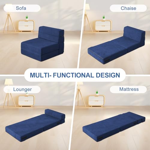 Nigoone Convertible Sleeper Chair Bed with Pillow Memory Foam Fold Sofa Bed Couch Futon Lazy for Living Room/Home Office/Guest Beds/Apartment/Upstairs Loft.Single Size.Dark Blue