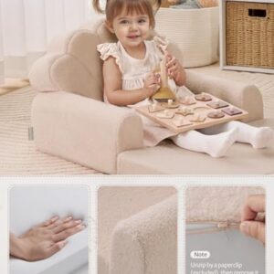 Blissful Diary Kids Couch. 2-in-1 Soft Toddler Couch Fold Out. Toddler Chair Comfy. Convertible Sofa to Lounger. Kids Furniture for Playroom. Gift for Birthday. Children's Day. Beige Shell