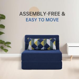 Nigoone Convertible Sleeper Chair Bed with Pillow Memory Foam Fold Sofa Bed Couch Futon Lazy for Living Room/Home Office/Guest Beds/Apartment/Upstairs Loft.Single Size.Dark Blue