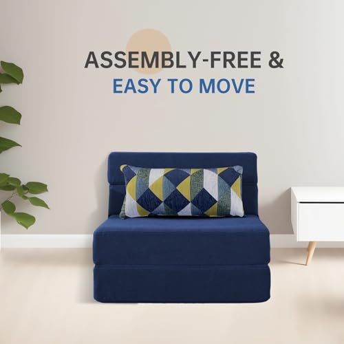 Nigoone Convertible Sleeper Chair Bed with Pillow Memory Foam Fold Sofa Bed Couch Futon Lazy for Living Room/Home Office/Guest Beds/Apartment/Upstairs Loft.Single Size.Dark Blue