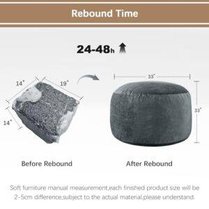 ILPEOD Bean Bag Chairs for Adults - 3' Memory Foam Furniture BeanBag - Kids/Teens Sofa with Soft Micro Fiber Cover - Round Fluffy Couch for Living Room Bedroom College Dorm - 3 ft. Grey
