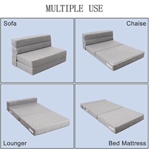 ANONER 60 Folding Sleeper Chair Sofa Bed Lazy Couch with 2 Pillows. Queen Size Memory Foam Washable Cover. Light Gray