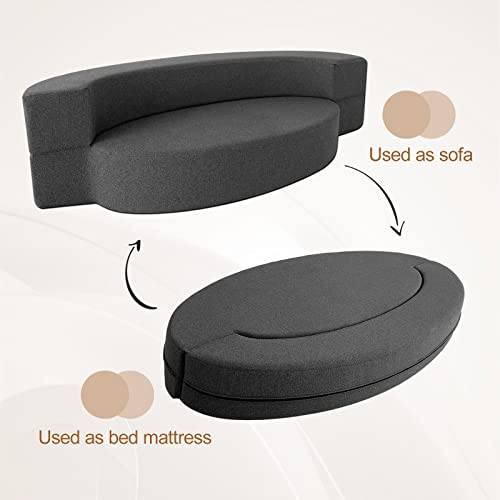 Nigoone Modern Folding Sofa Bed Couch Memory Foam with 2 Pillows Sleeper Sofa futon Couch for Bedroom Living Room Guests. Washable Set. Stylish Oval 76''L × 41.5''D × 10''H.Dark Gray
