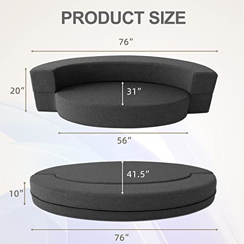Nigoone Modern Folding Sofa Bed Couch Memory Foam with 2 Pillows Sleeper Sofa futon Couch for Bedroom Living Room Guests. Washable Set. Stylish Oval 76''L × 41.5''D × 10''H.Dark Gray