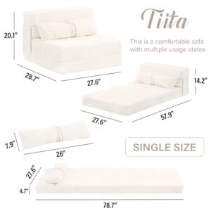 Tiita Folding Sofa Bed Couch.Single Size Foldable Futon Chair Bed with Pillow. Folding Sleeper Sofa Chair Bed Floor Mattress for Guest Room. Living Room. Beige