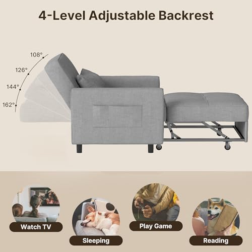 Gizoon Sofa Bed Chair 3-in-1 Convertible. Pullout Single Sleeper Chair Bed with Adjustable Backrest. Spacious Multifunctional Sofa Couches for Living Room. Bedroom. Apartment