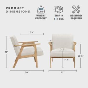 Lexicon Mid Century Modern Accent Chair. Upholstered Lounge Armchair. Single Sofa Seat. Natural Finish Solid Wood Framed Comfy Side Chairs for Living Room/Bedroom/Office/Waiting Area. Beige