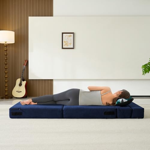 Nigoone Convertible Sleeper Chair Bed with Pillow Memory Foam Fold Sofa Bed Couch Futon Lazy for Living Room/Home Office/Guest Beds/Apartment/Upstairs Loft.Single Size.Dark Blue