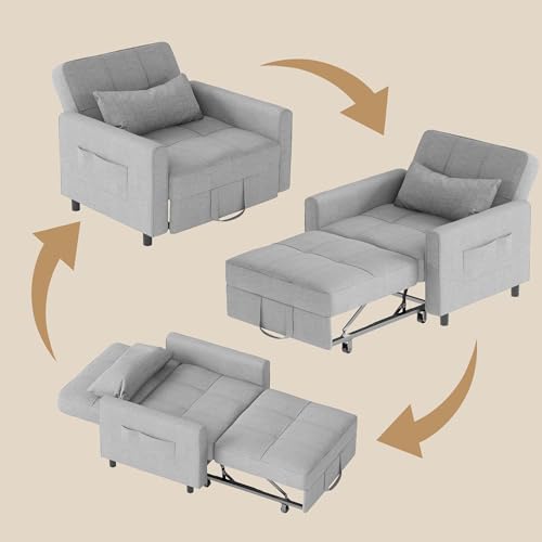 Gizoon Sofa Bed Chair 3-in-1 Convertible. Pullout Single Sleeper Chair Bed with Adjustable Backrest. Spacious Multifunctional Sofa Couches for Living Room. Bedroom. Apartment