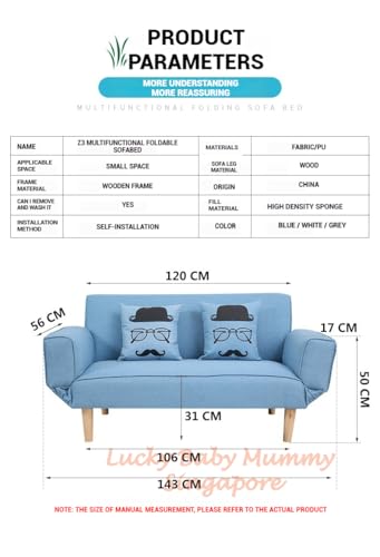 Z3 Foldable Lazy Sofa bed for Small Spaces/Fabric Sofa Bed/Double Sofa Chair (Blue)
