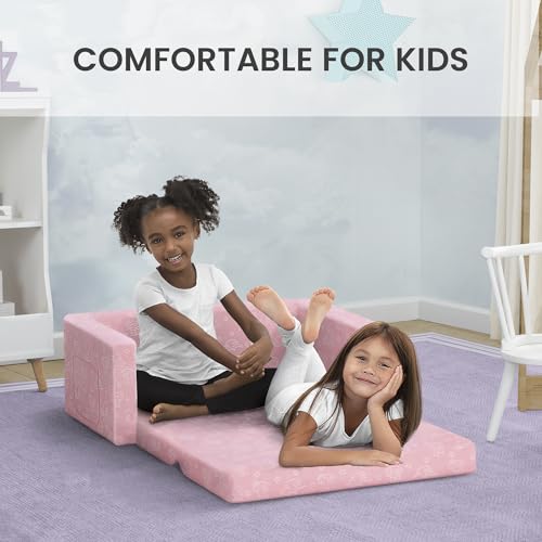 Delta Children Serta Perfect Sleeper Extra Wide Convertible Sofa to Lounger. Comfy 2-in-1 Flip Open Couch/Sleeper for Kids. Pink