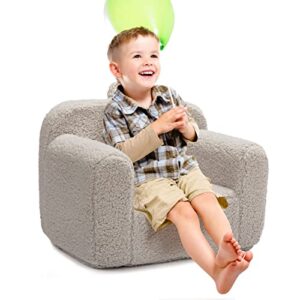 ALIMORDEN Kids Ultra-Soft Snuggle Foam Filled Chair. Toddler Cuddly Sherpa Reading Couch for Boys and Girls. Light Grey