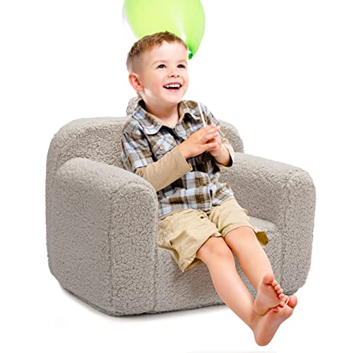 ALIMORDEN Kids Ultra-Soft Snuggle Foam Filled Chair. Toddler Cuddly Sherpa Reading Couch for Boys and Girls. Light Grey