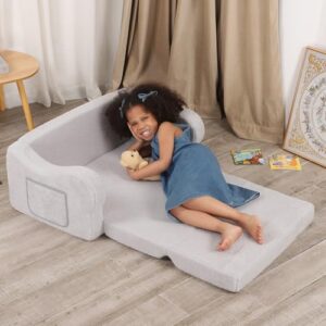 BestRoyal Extra Wide Toddler Chair. 2-in-1 Toddler Couch Fold Out. Convertible Sherpa Sofa to Lounger for Boys & Girls. Grey