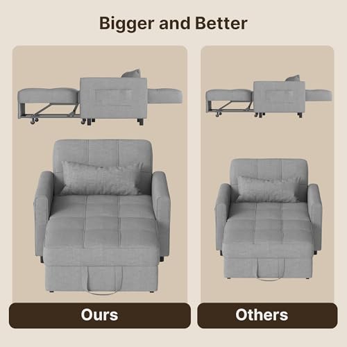 Gizoon Sofa Bed Chair 3-in-1 Convertible. Pullout Single Sleeper Chair Bed with Adjustable Backrest. Spacious Multifunctional Sofa Couches for Living Room. Bedroom. Apartment
