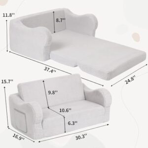 BestRoyal Extra Wide Toddler Chair. 2-in-1 Toddler Couch Fold Out. Convertible Sherpa Sofa to Lounger for Boys & Girls. Grey