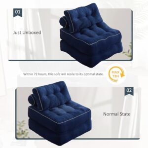 Afuson Folding Chair Bed. Futon Sofa Bed. Floor Couch for Adults Chair for Living Room. Lounge Sofa. Convertible Sofa Bed. Small Couches for Small Spaces. Blue