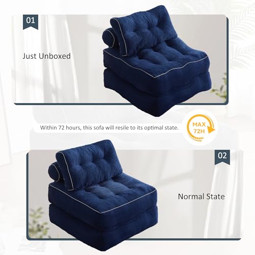 Afuson Folding Chair Bed. Futon Sofa Bed. Floor Couch for Adults Chair for Living Room. Lounge Sofa. Convertible Sofa Bed. Small Couches for Small Spaces. Blue