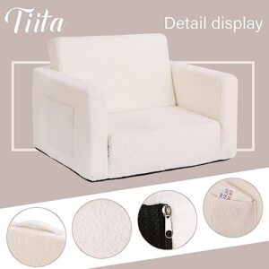 Tiita Kids Sofa. 2-in-1 Kids Sofa Chair. Convertible Children Couch to Lounger. Flip Out Kids Sofa Chair. Toddler Armrest Chair Bed. Folding Kids Play Sofa for Girl or Boy (Beige)