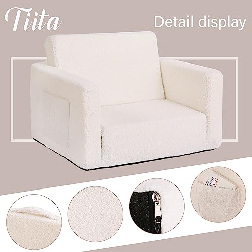 Tiita Kids Sofa. 2-in-1 Kids Sofa Chair. Convertible Children Couch to Lounger. Flip Out Kids Sofa Chair. Toddler Armrest Chair Bed. Folding Kids Play Sofa for Girl or Boy (Beige)