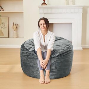 ILPEOD Bean Bag Chairs for Adults - 3' Memory Foam Furniture BeanBag - Kids/Teens Sofa with Soft Micro Fiber Cover - Round Fluffy Couch for Living Room Bedroom College Dorm - 3 ft. Grey