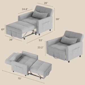 Gizoon Sofa Bed Chair 3-in-1 Convertible. Pullout Single Sleeper Chair Bed with Adjustable Backrest. Spacious Multifunctional Sofa Couches for Living Room. Bedroom. Apartment