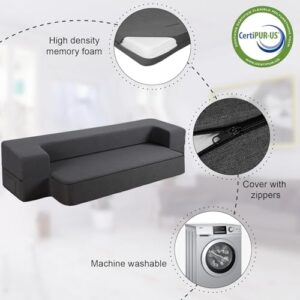 HonTop 8 Inch Folding Sofa Bed Couch Queen Memory Foam Convertible Futon Sleeper Chair Foam Bed for Bedroom Living Room Guest. Dark Grey Queen