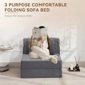 WUTUTUEE Folding Sofa Bed Convertible Floor Couch Foldable Chair Bed with Pillow.Linen Sleeper Chair Futon.Foldable Memory Foam Mattress for Bedroom/Living Room/Dorm/Office (Dark Grey. Single)