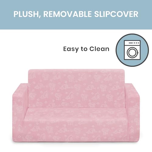 Delta Children Serta Perfect Sleeper Extra Wide Convertible Sofa to Lounger. Comfy 2-in-1 Flip Open Couch/Sleeper for Kids. Pink
