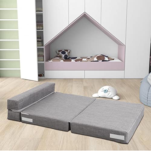 ANONER 60 Folding Sleeper Chair Sofa Bed Lazy Couch with 2 Pillows. Queen Size Memory Foam Washable Cover. Light Gray