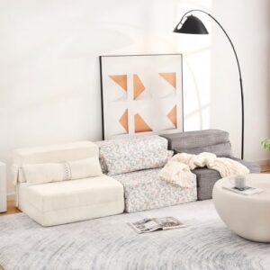 Tiita Folding Sofa Bed Couch.Single Size Foldable Futon Chair Bed with Pillow. Folding Sleeper Sofa Chair Bed Floor Mattress for Guest Room. Living Room. Beige