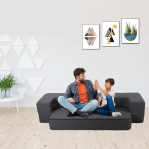 HonTop 8 Inch Folding Sofa Bed Couch Queen Memory Foam Convertible Futon Sleeper Chair Foam Bed for Bedroom Living Room Guest. Dark Grey Queen