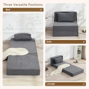 WUTUTUEE Folding Sofa Bed Convertible Floor Couch Foldable Chair Bed with Pillow.Linen Sleeper Chair Futon.Foldable Memory Foam Mattress for Bedroom/Living Room/Dorm/Office (Dark Grey. Single)