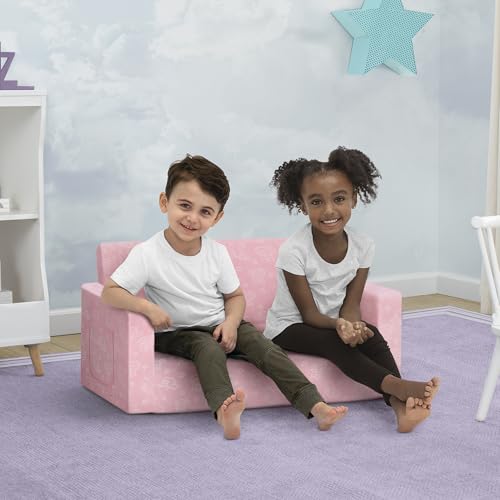 Delta Children Serta Perfect Sleeper Extra Wide Convertible Sofa to Lounger. Comfy 2-in-1 Flip Open Couch/Sleeper for Kids. Pink