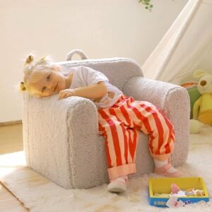 ALIMORDEN Kids Ultra-Soft Snuggle Foam Filled Chair. Toddler Cuddly Sherpa Reading Couch for Boys and Girls. Light Grey