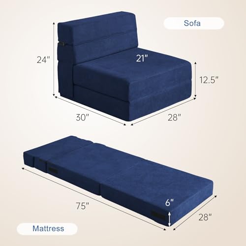 Nigoone Convertible Sleeper Chair Bed with Pillow Memory Foam Fold Sofa Bed Couch Futon Lazy for Living Room/Home Office/Guest Beds/Apartment/Upstairs Loft.Single Size.Dark Blue