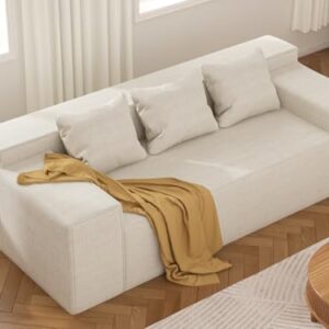Modern 3-Seater Sofa. Hybrid Sofa in a Box. No Assembly Required. Comfy Sofa Couch with 3 Matching Pillows. Cat-Scratch Resistant Linen. Couch for Living Room or Bedroom. Beige