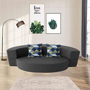 Nigoone Modern Folding Sofa Bed Couch Memory Foam with 2 Pillows Sleeper Sofa futon Couch for Bedroom Living Room Guests. Washable Set. Stylish Oval 76''L × 41.5''D × 10''H.Dark Gray