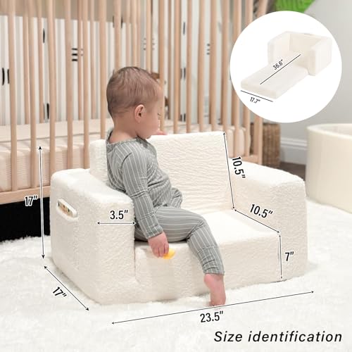 Tiita Kids Sofa. 2-in-1 Kids Sofa Chair. Convertible Children Couch to Lounger. Flip Out Kids Sofa Chair. Toddler Armrest Chair Bed. Folding Kids Play Sofa for Girl or Boy (Beige)